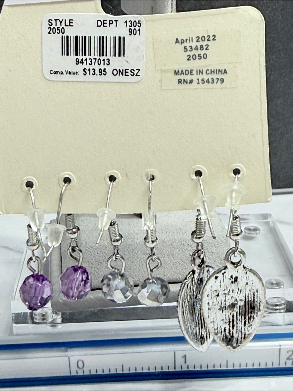 🚨3 for $15🚨 Aeropostale Silver-tone Earrings Set with Purple and Clear Accents - Picture 3 of 5